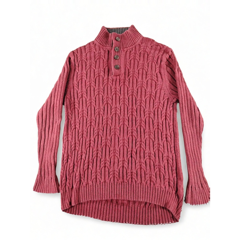 Tasso Elba Mens Large Cable Knit Mock Neck Button Up Pullover Sweater Cotton